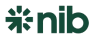 Green stylized "nib" text logo with a small cross design on a gray background