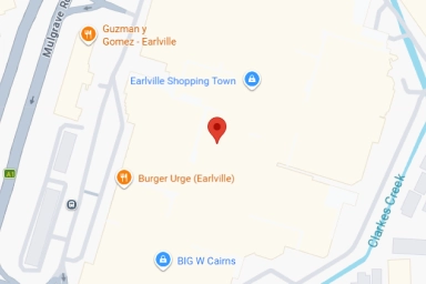 Map showing Earlville Shopping Town, marked with a red location pin, near Burger Urge and Guzman y Gomez