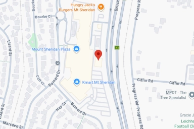 Map showing Mount Sheridan Plaza area with nearby roads and businesses