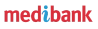 "Medibank logo with red and blue text on a transparent background."